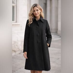 Classic Black Wool Coat | Knee Length Tailored Button Front Outerwear